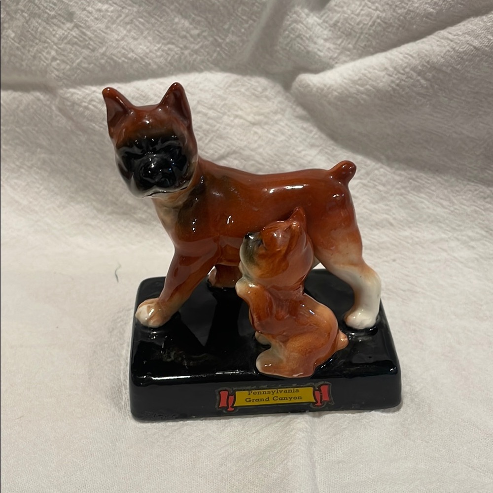 Brown and Black Boxer Dog Figurine with Glossy Finish